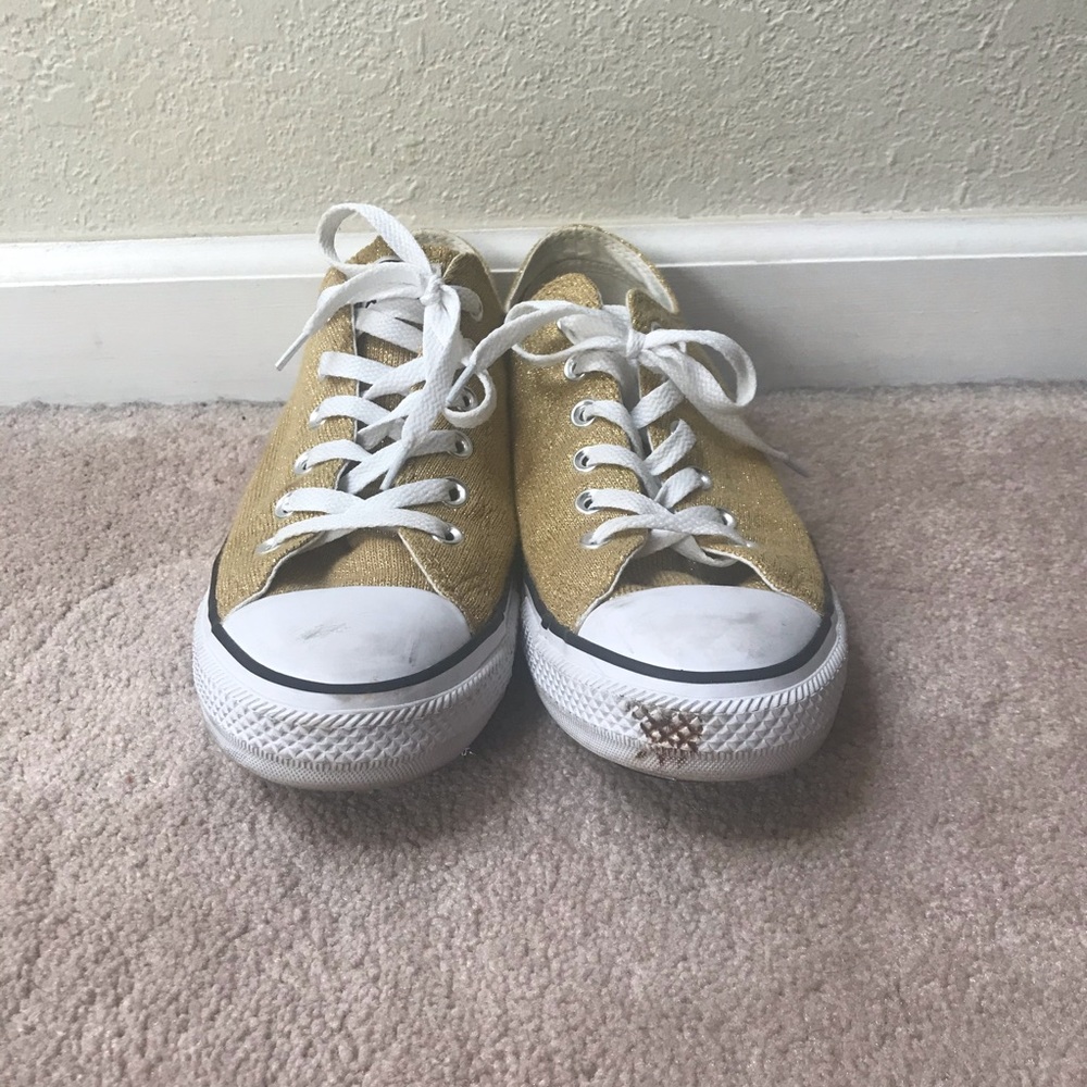 Gold Converse Low Top Sparkle Shiny Sneakers 10